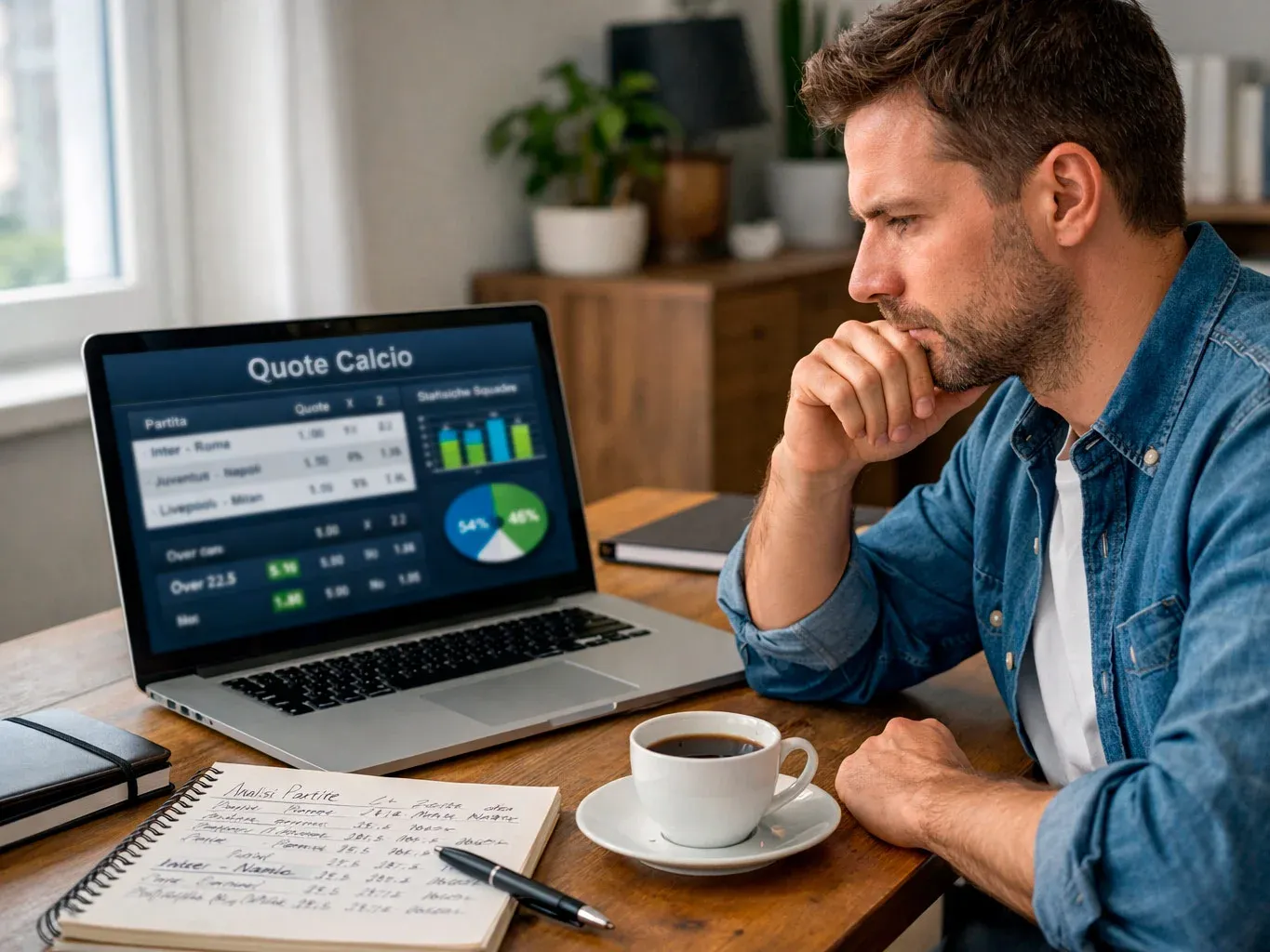 Persona che analizza quote e statistiche delle scommesse calcio