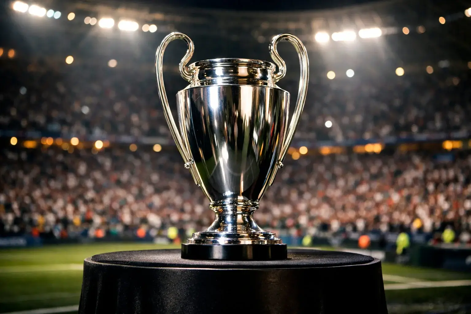 Trofeo della Serie A con sfondo di stadio pieno di tifosi