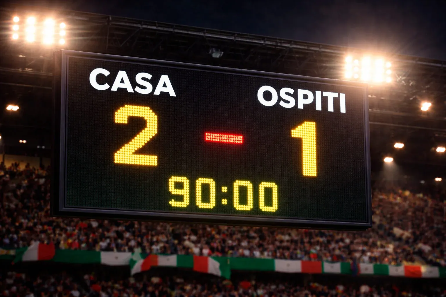 Tabellone dello stadio che mostra risultato di una partita di calcio