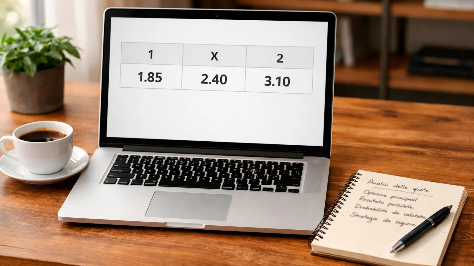 Schermo con quote decimali di scommesse calcio su laptop professionale