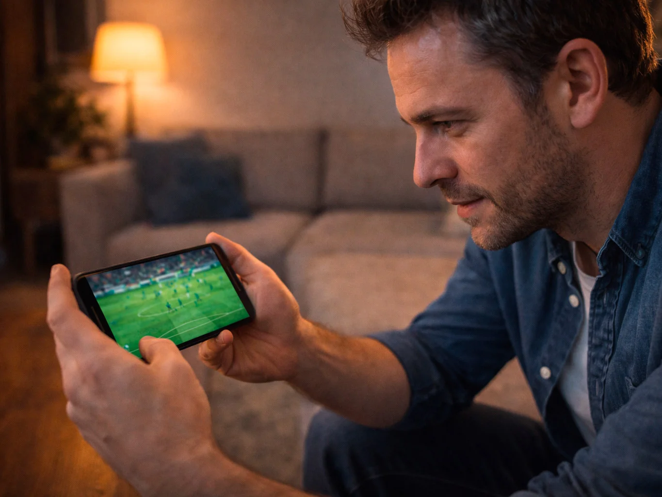 Tifoso che segue la partita di Serie A in diretta su smartphone