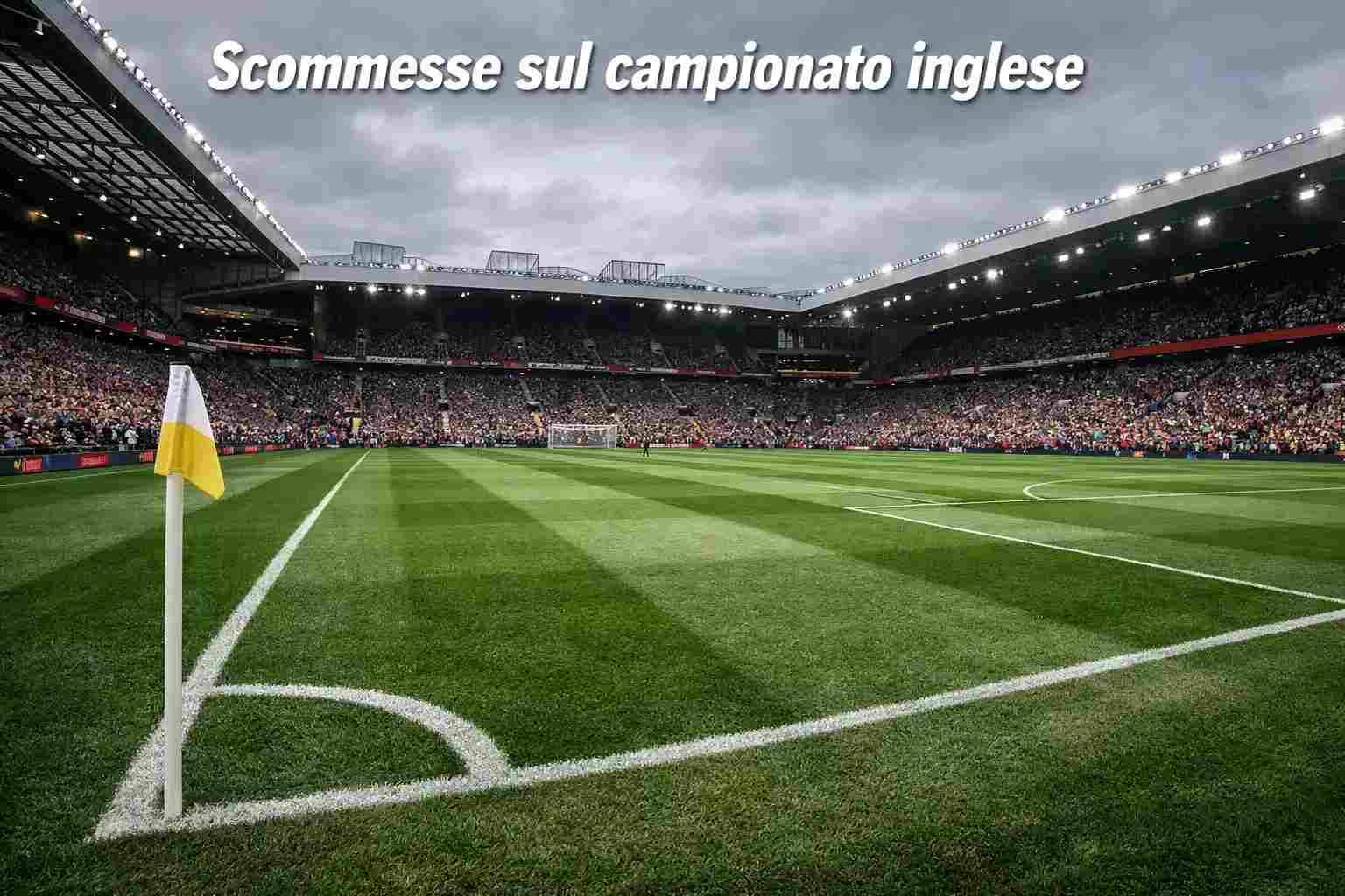 Stadio di calcio inglese gremito di tifosi durante una partita di Premier League