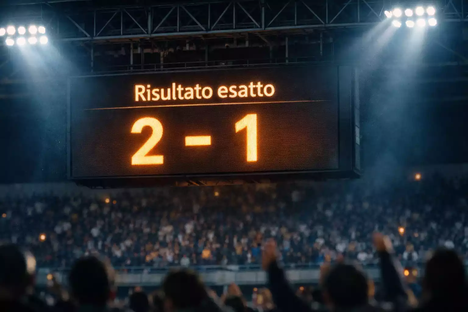 Tabellone segnapunti di uno stadio illuminato durante una partita notturna